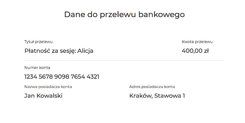 Dane do przelewu tradycyjnego