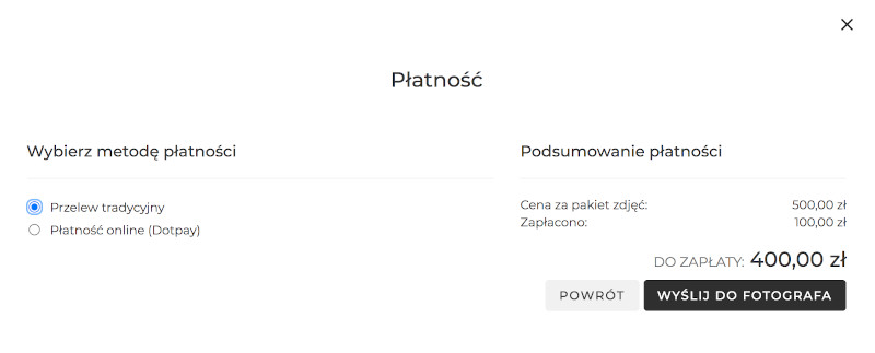 Wybór przelewu tradycyjnego w Photonesto