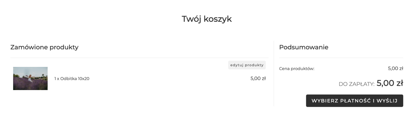 Widok klienta na podsumowanie zamowienia